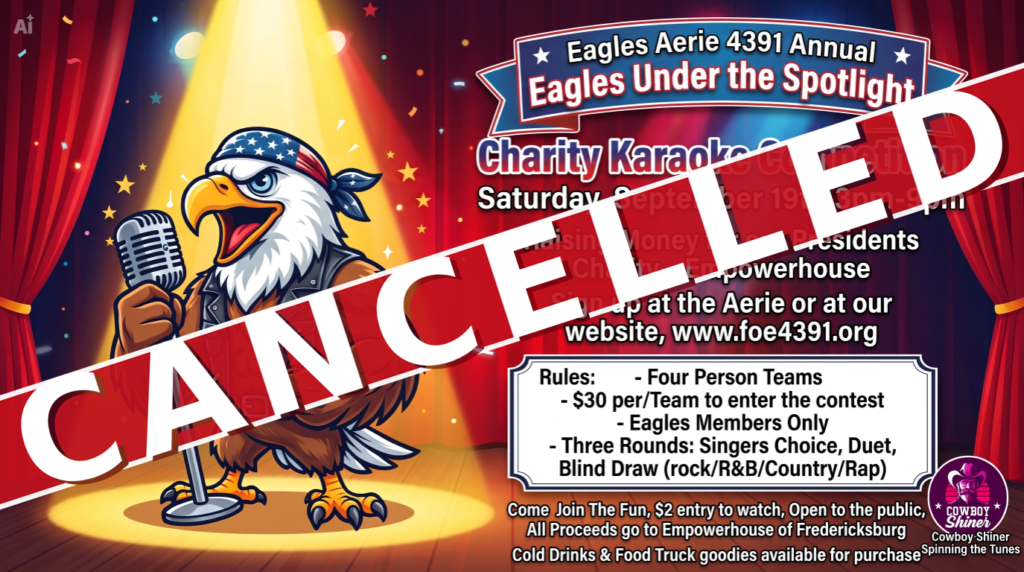 Eagles Under the Spotlight Charity Karaoke Competition flyer - CANCELLED